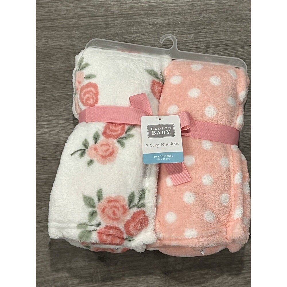 Hudson Baby Fleece Blanket Pink Roses Polka Dot Cozy SOFT Set Of 2 Girls New